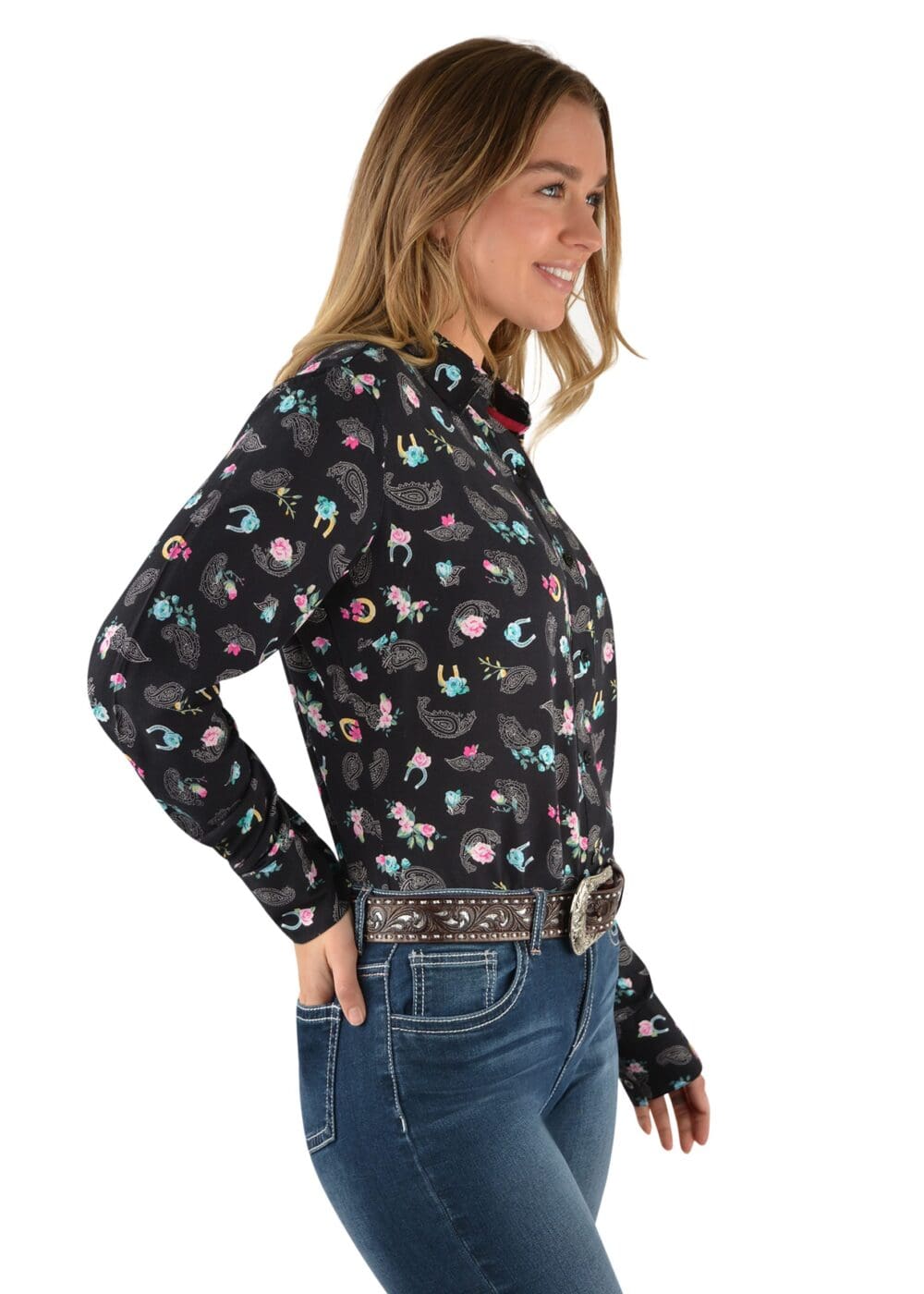 Pure Western Women's Ellie LS Print Shirt - Side