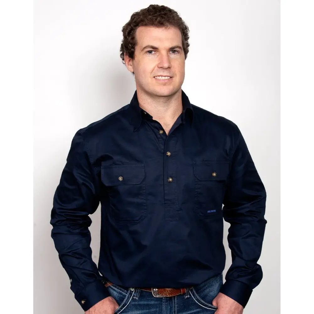 JCA Cameron Half Button Workshirt - Navy