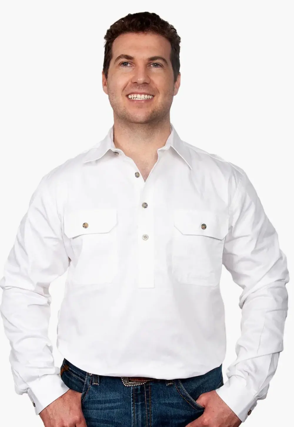 JCA Cameron Half Button Workshirt - White