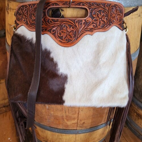 Design Works large Cusco Cowhide Bag - Brown/White