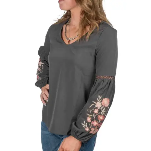 Roper Women's Studio West Collection Blouse LS Solid Grey - Close