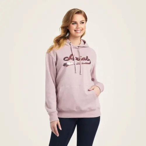 Ariat Women's Real Sequin Logo Hoodie - Rose - Front