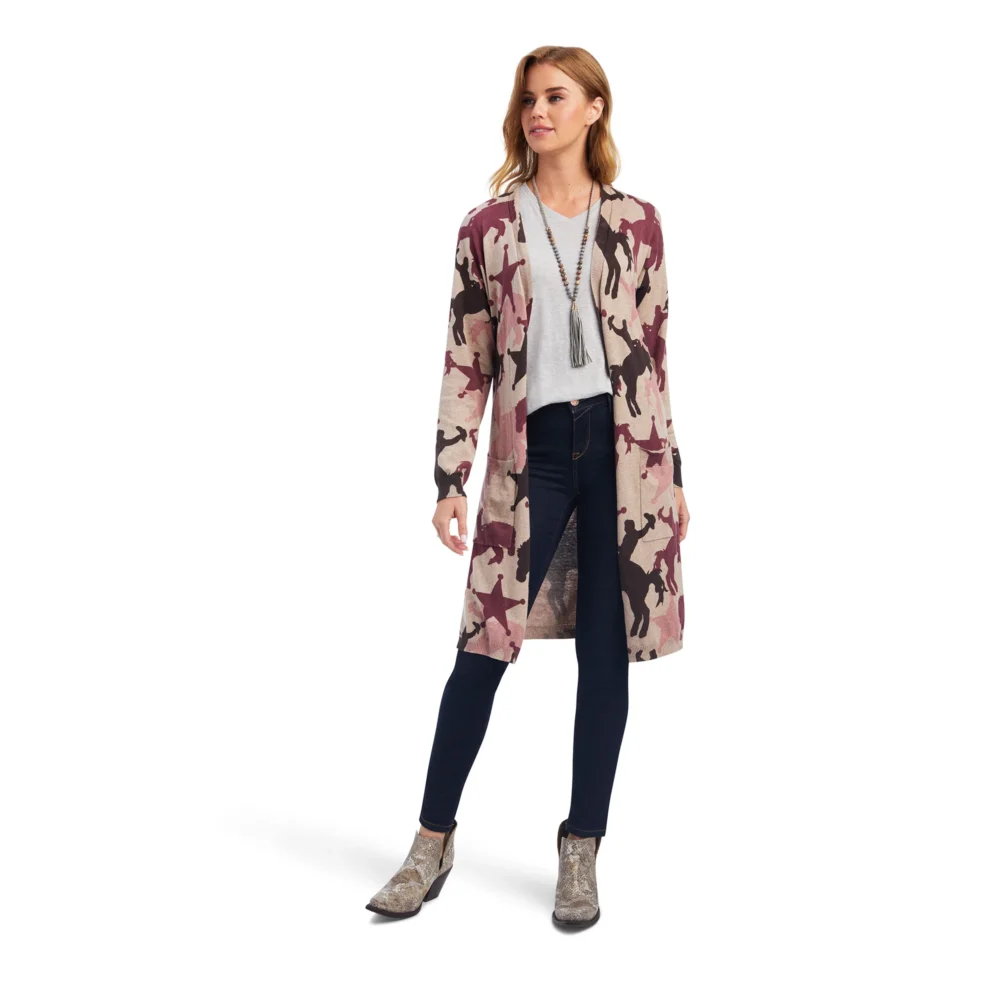 Ariat Women's Ride into the Sunset Cardigan - Brown Heather Oatmeal - Front