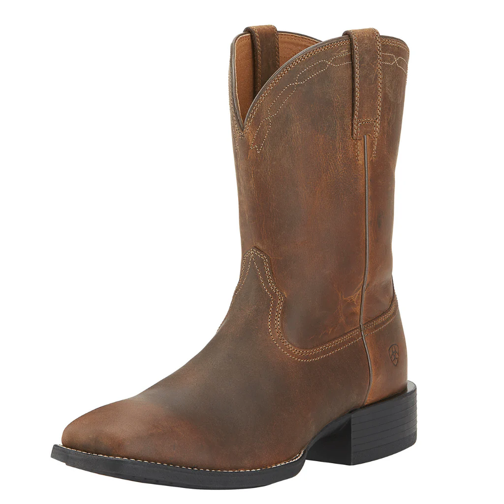 Ariat Men's Heritage Roper Boots - Distressed Brown - Square Toe - Side