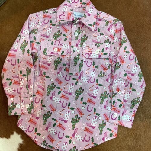 Just Country Kid's Brayden LS Shirt - Pink Christmas - Front